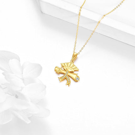14K Gold Graduation Cap and Diploma Pendant Necklace for Women Mom Friends