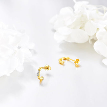 14K Gold Moissanite Huggie Hoop Earrings (2 x 3 mm)