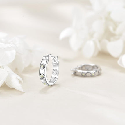 925 Sterling Silver Floral Hoop Earrings - Dainty Daisy Design for Women Girls Gift Set