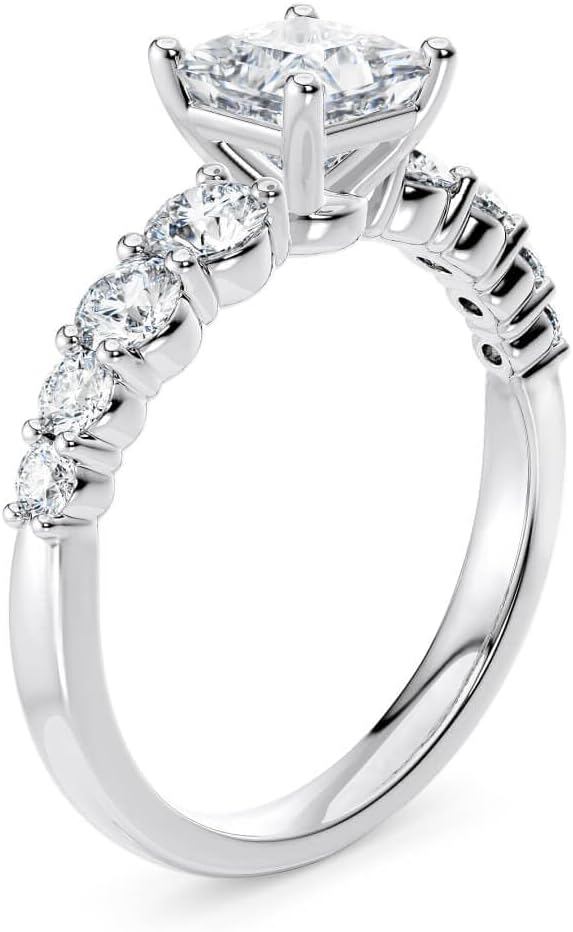 18K/14K/10K White/Yellow/Rose Gold Princess Cut Moissanite Engagement Ring, Free Engraving, 30-Day Returns