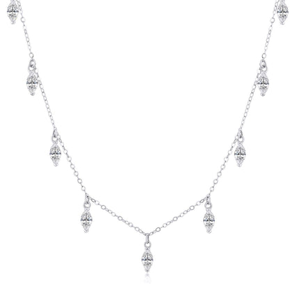 14K Gold Chain with Marquise Cut CZ Stones - Elegant Pendant Necklace for Women's s