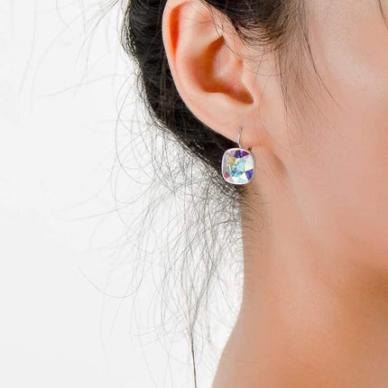 925 Sterling Silver Green Cushion Cut Austrian Crystal Leverback Earrings Hypoallergenic Gift for Her
