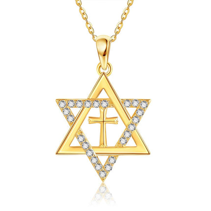 14k Gold Star of David Cross CZ Pendant Necklace 14K Gold  Chain for Women Mom Lovers