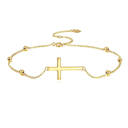 14k Gold Religious Cross Bracelet for Women Adjustable Link Chain