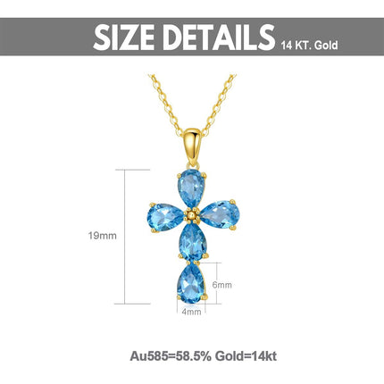 14K Gold Natural Blue Topaz Flower Pendant Necklace for Women 18 Chain Christian Gifts