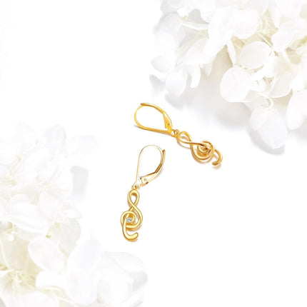 10K Gold Treble Clef Diamond Drop Earrings Fine s for Women