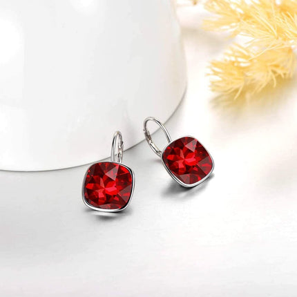925 Sterling Silver Green Cushion Cut Austrian Crystal Leverback Earrings Hypoallergenic Gift for Her