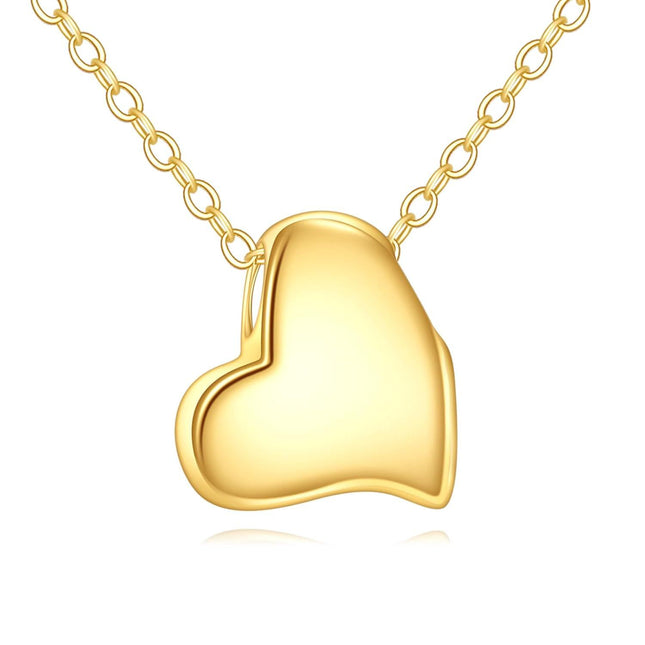 14K Yellow Gold Heart Pendant Necklace, 0.32 Inch Vintage Love Charm, 16+2 Chain, Ideal Gift for Women