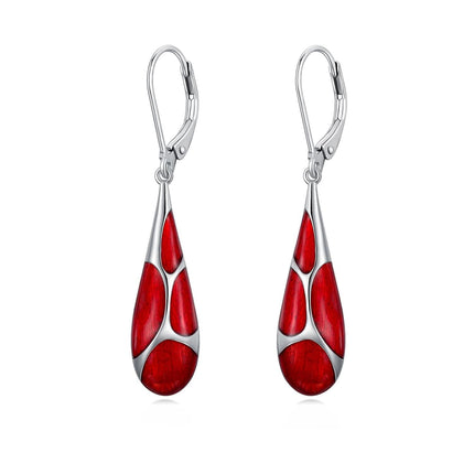 925 Sterling Silver Blue Enamel Tear Drop Leverback Earrings for Women Gift Ideas