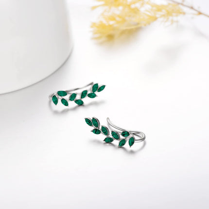 925 Sterling Silver Pink Austrian Crystal Leaf Ear Climber Hypoallergenic Earrings