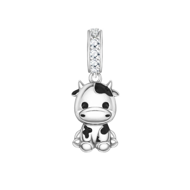 925 Sterling Silver Cow Pendant Charm with Cubic Zirconia Accents for Bracelet Necklace Crafting Supplies Jewelry Making DIY Gifts 38x7mm