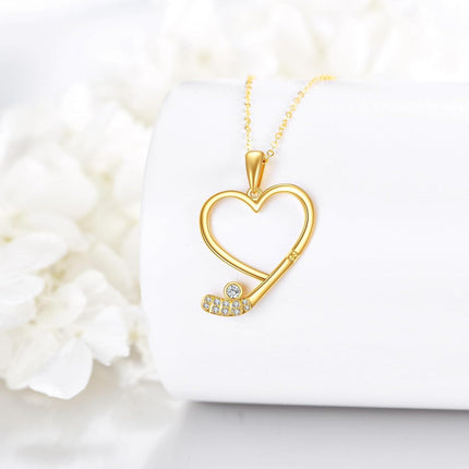 14K Gold Solid Heart Soccer Golf Pendant Necklace for Women Gifts for Mom