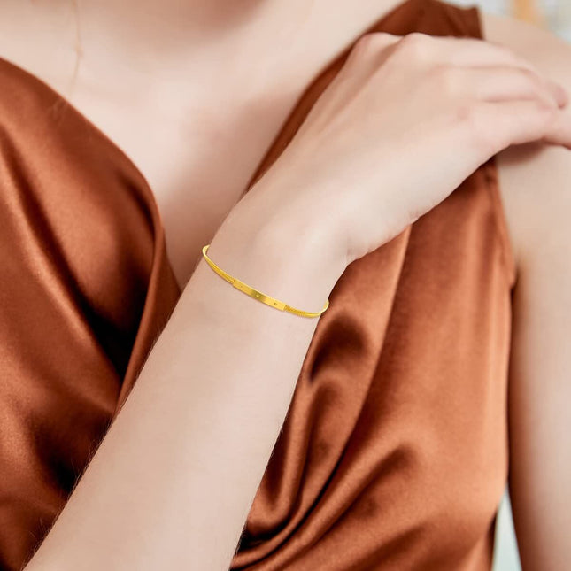 18K Gold Snake Chain ID Bar Charm Bracelet for Women Anniversary Gift