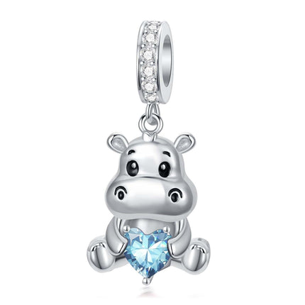 925 Sterling Silver Birthstone Hippo Charm for Bracelets Jewelry