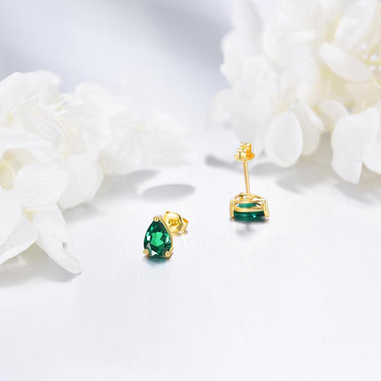 14K Gold Emerald Pear-Shaped Stud Earrings for Women - Birthday & Christmas Gifts