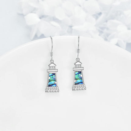 925 Sterling Silver Abalone Shell Lighthouse Drop Earrings - Yoga Jewelry (4 cm)