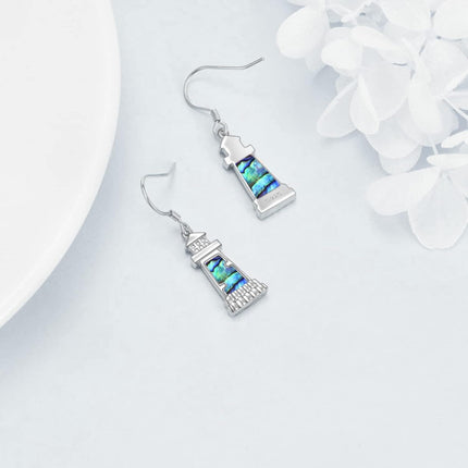 925 Sterling Silver Abalone Shell Lighthouse Drop Earrings - Yoga Jewelry (4 cm)
