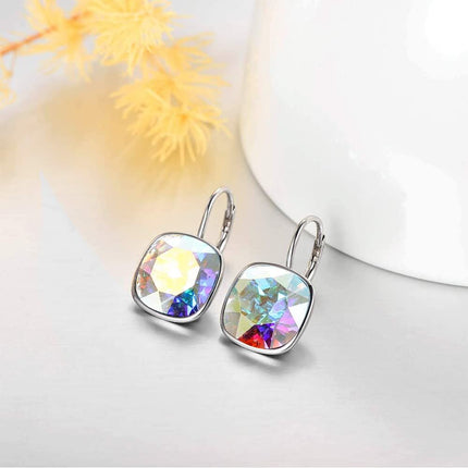 925 Sterling Silver Green Cushion Cut Austrian Crystal Leverback Earrings Hypoallergenic Gift for Her