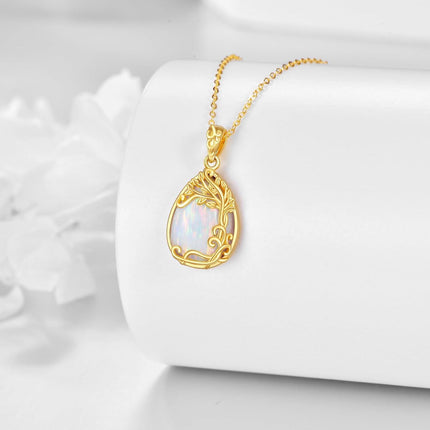 14K Gold White Opal Tree Of Life Pendant Necklaces For Women s