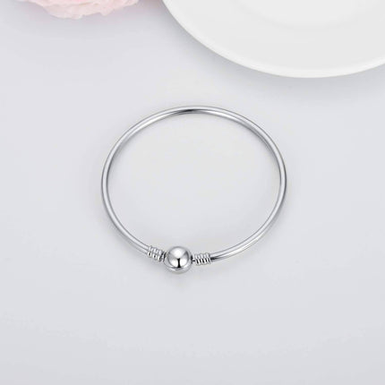 925 Sterling Silver Snake Charm Bead Bracelet with Snap Clasp for Women