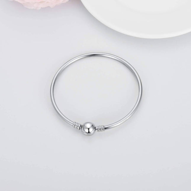 925 Sterling Silver Snake Charm Bead Bracelet with Snap Clasp for Women