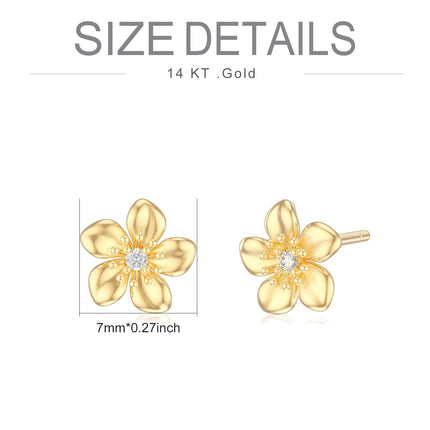 14K Yellow Gold Moissanite Diamond Flower Stud Earrings for Women Push Backs Gift for Mom Wife Friend