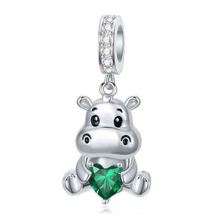 925 Sterling Silver Birthstone Hippo Charm for Bracelets Jewelry