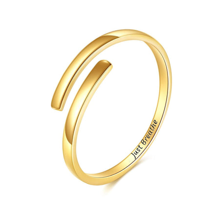 14K Gold Just Breathe Inspirational Adjustable Ring - Birthday Gift for Women