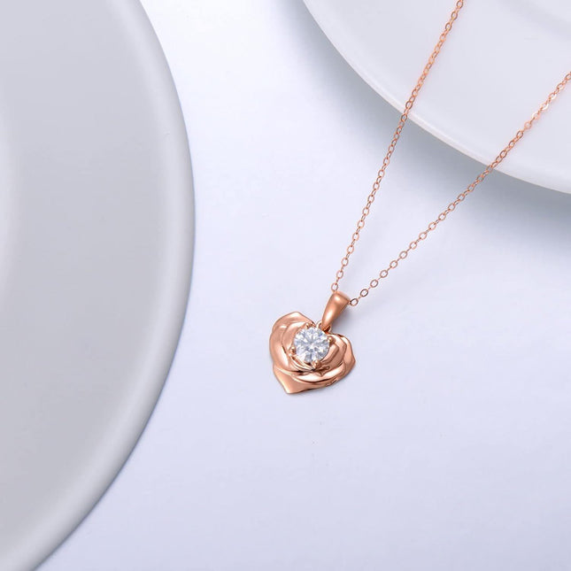 14K Rose Gold Moissanite Flower Knot Pendant Necklace with Butterfly Charm for Women