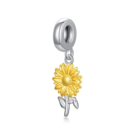 925 Sterling Silver Sunflower Charm for Bracelet Birth Flower Daisy Lily Rose Month Flower Bead Charm with Name Synthetic Birthstone Month Flower Charm Gift for Women