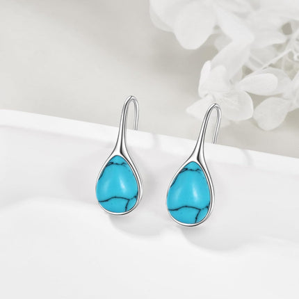 925 Sterling Silver Turquoise Teardrop Threader Earrings for Women - Long Dangle Pierced Jewelry