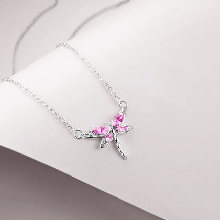 925 Sterling Silver Crystal Dragonfly Necklace Birthstone Jewelry Gift