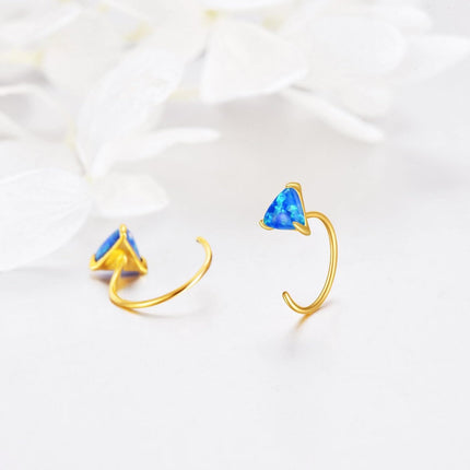 Gold 14K Gold Blue Opal Triangle Stud Earrings Minimalist s for Her