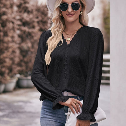 Mandy Eyelet V-Neck Flounce Sleeve Blouse