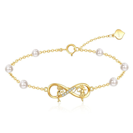 14K Real Gold Sisters Infinity Bracelet - Hypoallergenic Adjustable Jewelry Gift for Women, Friends, Partners - 5.9-8.06 Inch Length, 6.6mm Heart Pendant - Christmas, Anniversary, Birthday Present