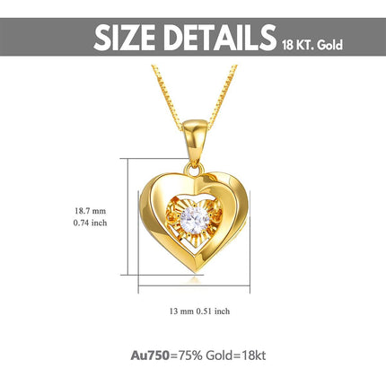 18k Gold Heart Pendant Necklace with 18kt Gold Chain Fine Jewelry for Wife Mother's Day Gift 18 Inches
