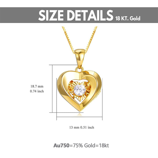 18k Gold Heart Pendant Necklace with 18kt Gold Chain Fine Jewelry for Wife Mother's Day Gift 18 Inches