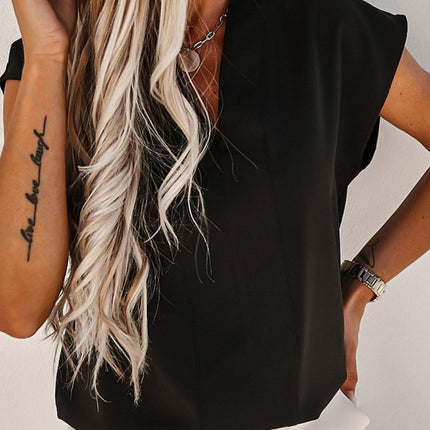 V-Neck Cap Sleeve Blouse