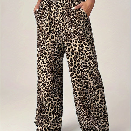 Leopard Wide Leg Pants with Pockets