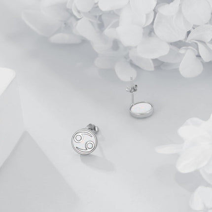 925 Sterling Silver White Opal Cancer Zodiac Constellation Stud Earrings