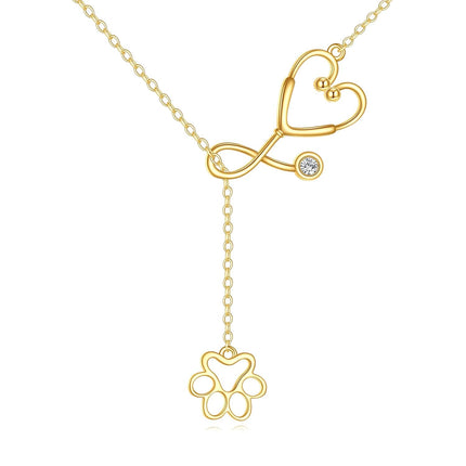 14K Gold Caduceus Heart Pendant Necklace Medical Symbol s for Nurses