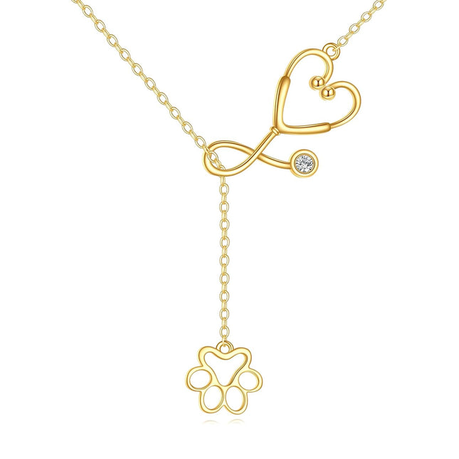14K Gold Caduceus Heart Pendant Necklace Medical Symbol s for Nurses