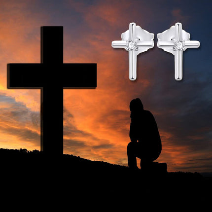 Rose Gold Diamond Cross Stud Earrings - Religious s for Women and Girls