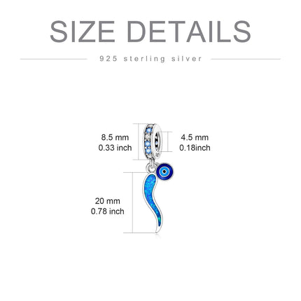 S925 Sterling Silver Italian Horn Cornicello Evil Eye Dangle Charm Beads for Bracelets Necklace