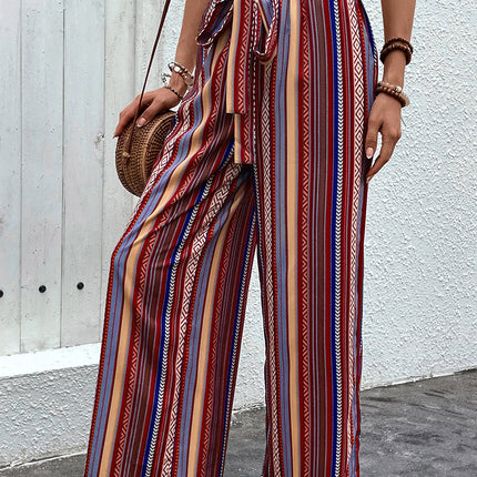 Tied Geometric Wide Leg Pants