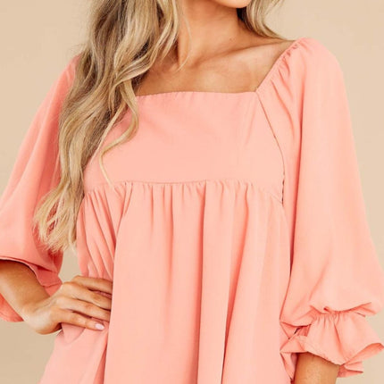 Smocked Square Neck Flounce Sleeve Blouse