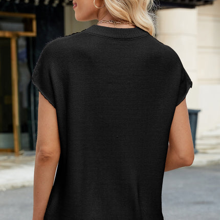 Exposed Seam Round Neck Short Sleeve Sweater