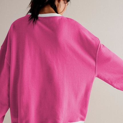 Contrast Trim Round Neck Long Sleeve Sweatshirt