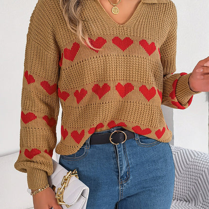 Heart Johnny Collar Long Sleeve Sweater