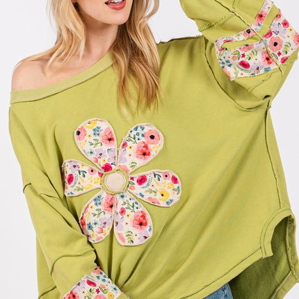 SAGE + FIG Daisy Patch Applique Long Sleeve Sweatshirt